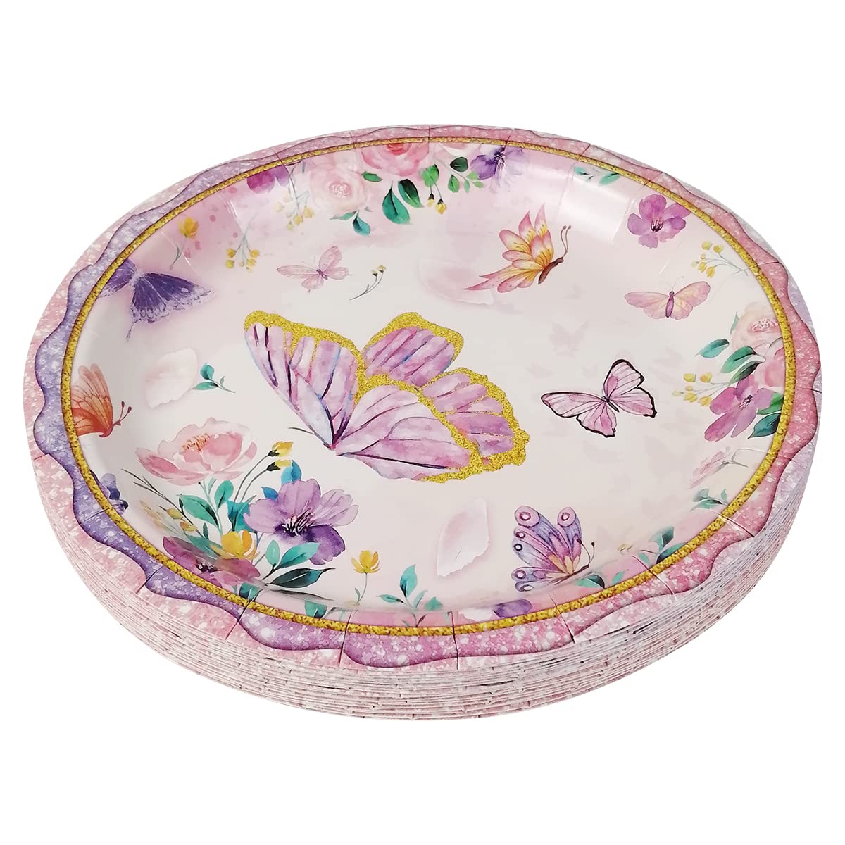 CIEOVO 40 Count Spring Butterfly Floral Flowers Disposable Plates Butterfly Party Paper Dinner Dessert Plates for Spring Themed Wedding Bridal Baby Shower Girl Birthday Party Supplies