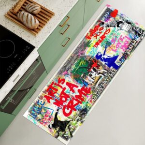 JUST BREATHE Graffiti Abstract Runner Rug 'Follow Your Dreams' Pop Art Rugs Street Art Cool Rug Inspiring Area Rug Money Rug One Million Dollar Rug Bathroom Rug Bedroom Rug Home Office 59"x24"