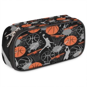 basketball slam player hoop leather pencil case pen holder sports-themed large capacity stationery organizer pencil bag with zipper for boys girls basketball pencil pouch for school college office