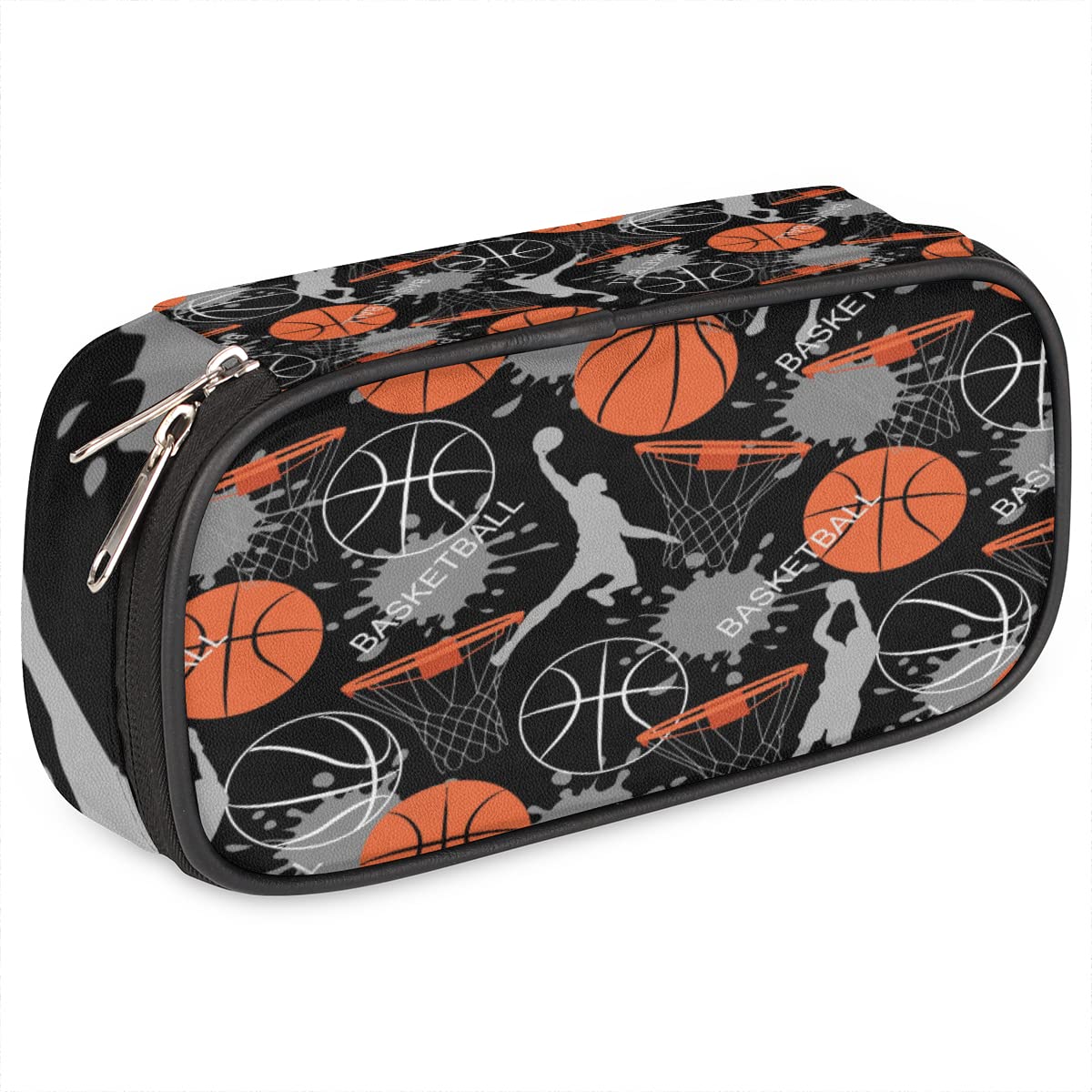 Basketball Slam Player Hoop Leather Pencil Case Pen Holder Sports-Themed Large Capacity Stationery Organizer Pencil Bag with Zipper for Boys Girls Basketball Pencil Pouch for School College Office