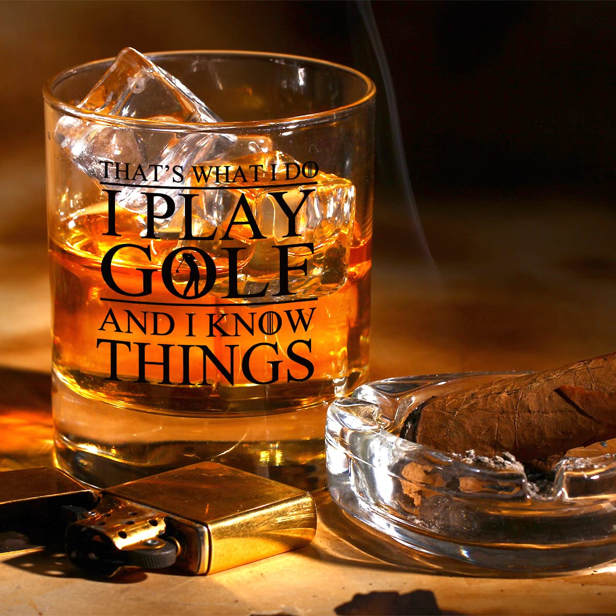 RZHV Thats What I Do I Play Golf And I Know Things Old Fashioned Whiskey Glass, Funny Father's Day Anniversary Birthday Gift for Men Husband Dad Uncle Grandpa Friends Coworkers Golf Lover