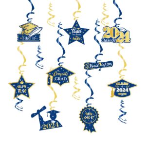 navy-blue gold graduation party-decorations swirls-streamers - 15pcs class of 2023 congratulations congrats decoration swirls proud of you party favors supplies panduola