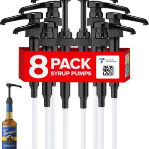 8-Pack Gold Little Squirt Syrup Pumps for Coffee Syrup Bottles, Fits 750ml 25.4oz Torani, Skinny, DaVinci Bottles, Coffee Syrup Dispenser for Coffee Bar