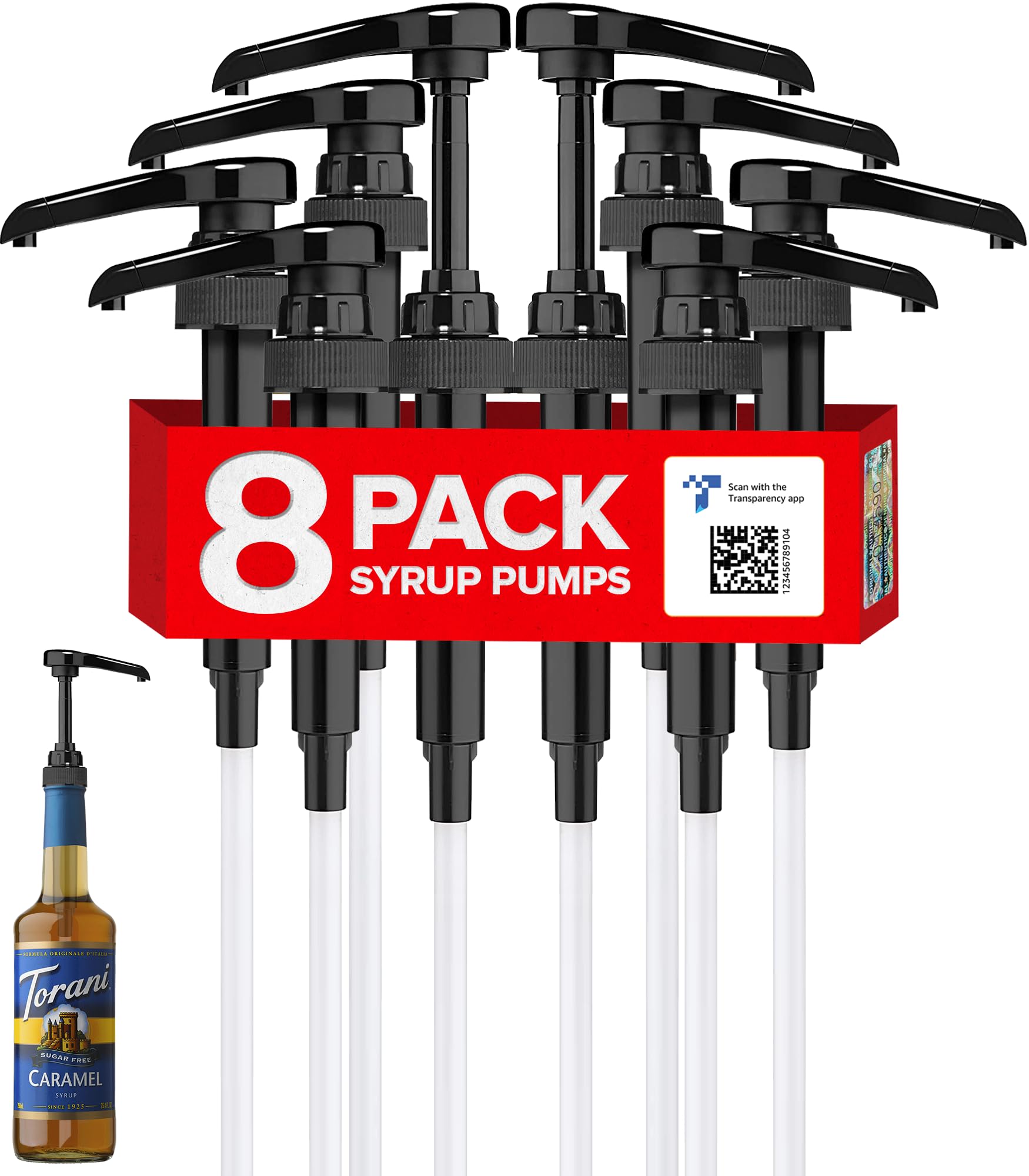 8-Pack Gold Little Squirt Syrup Pumps for Coffee Syrup Bottles, Fits 750ml 25.4oz Torani, Skinny, DaVinci Bottles, Coffee Syrup Dispenser for Coffee Bar