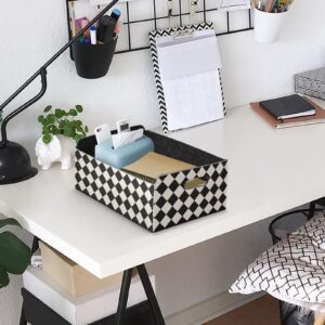 CaTaKu Foldable Storage Basket Black and White Checkered Collapsible Felt Storage Bins with Handle Drawer Organizer Bin Cube Shelf Box for Organizing Closet Clothes Office Books Bedroom