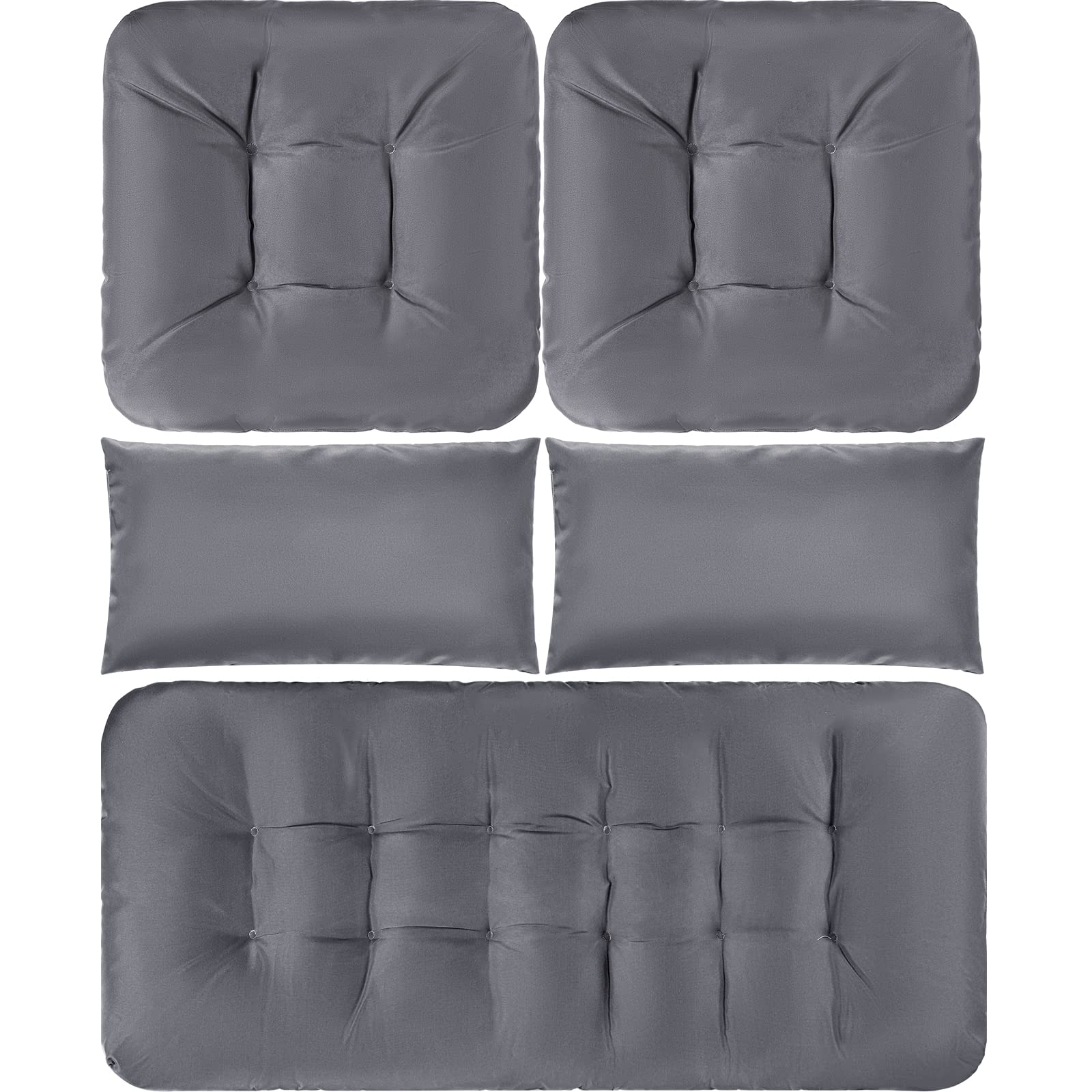 5 Pieces Wicker Patio Cushion Sets Include 1 Loveseat 2 U-Shape 2 Matching Chair Cushions Indoor Outdoor Tufted Settee Bench Cushions Replacement Loveseat Cushions for Outdoor Furniture (Light Gray)