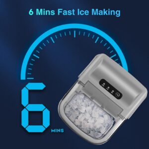 R.W.FLAME Ice Makers Countertop, Portable Ice Maker Machine with Self-Cleaning, 26.5lbs/24Hrs, 6 Mins/9 Pcs Bullet Ice, Ice Scoop and Basket, Handheld Ice Maker for Kitchen/Home/Office/Party,Grey