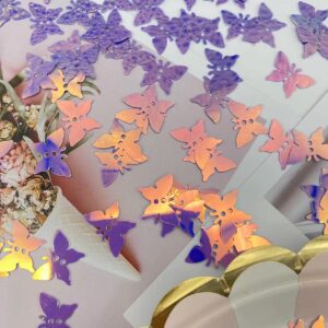 800 Pieces Holographic Butterfly Party Glitter PVC Confetti for Handicrafts, Card DIY, Engagement Wedding Bridal Shower Birthday Valentines Party Decorations (Purple)