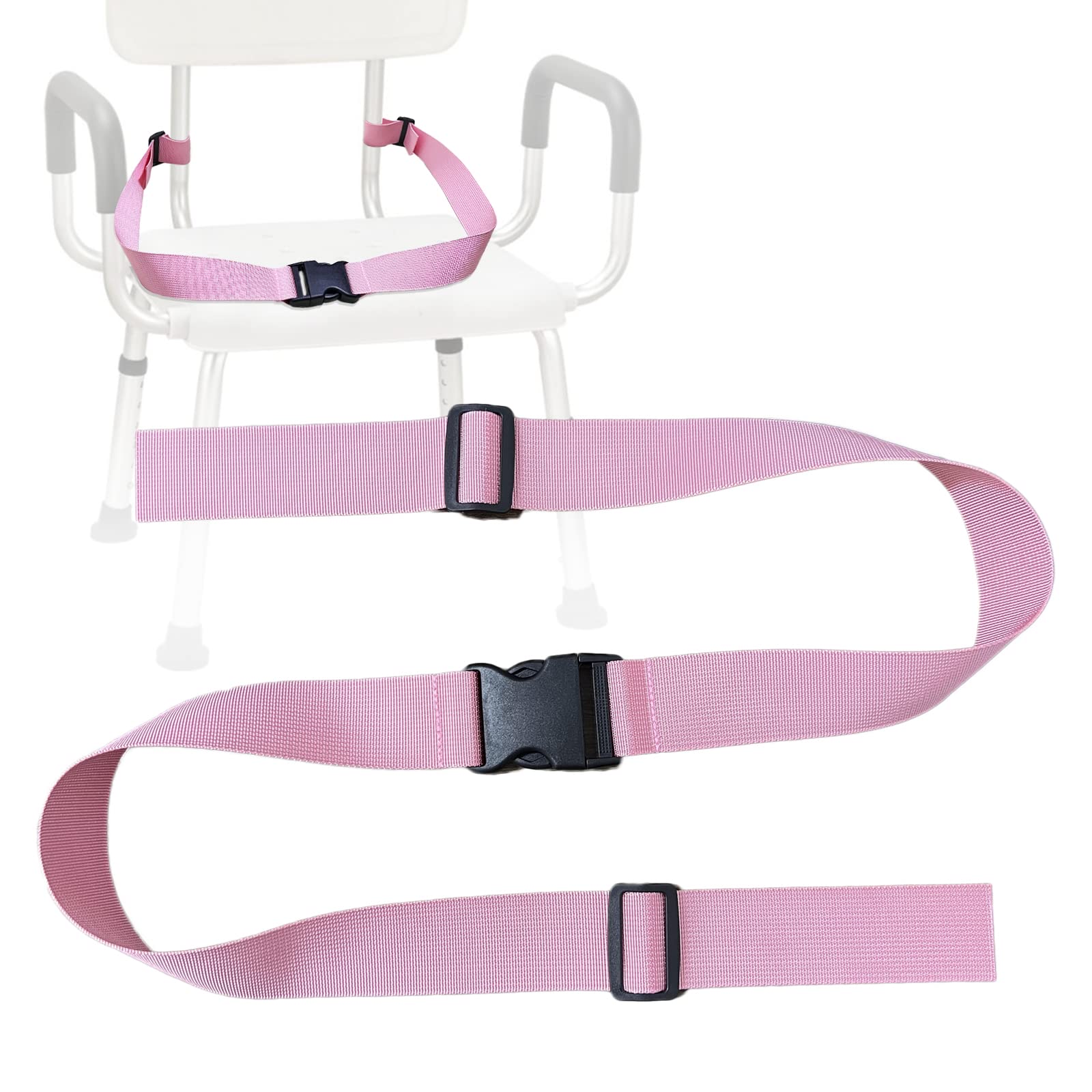 Elderly Shower Chair Seat Anti-Slip Belt, Universal Bath Bench Buckle Strap Nursing Care Supplies for Disabled Patient Bedridden (Pink)