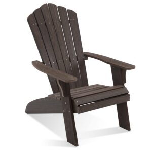 acuel adirondack chair outdoor, oversized patio chair poly lumber, weather resistant & heavy duty, fire pits chair for porch, poolside, lawn, backyard and garden, 350lbs capacity (dark brown)