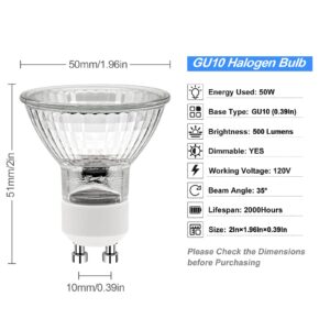 ETUOLMP GU10 Halogen Light Bulbs 2 Pin, 6 Pack GU10 Bulb Warm White, Dimmable GU10+C 120V 50W Bulb for Wax Warmer Bulbs, Track Light Bulbs, Range Hood Light Bulbs, Candle Warmer Light Bulbs