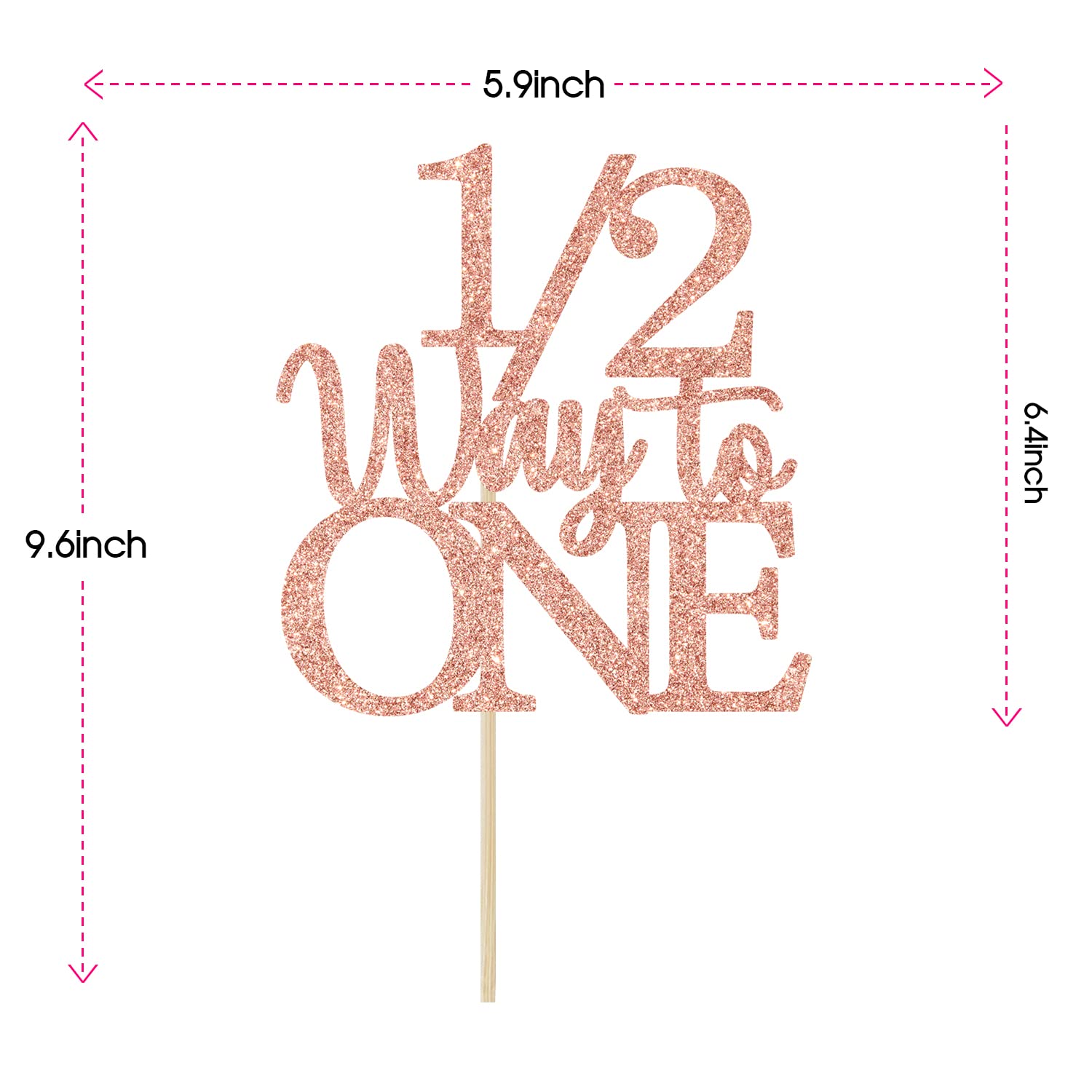 1/2 Way to One Cake Topper - Happy 1/2 Birthday Girl - Baby 6 Months Birthday Decorations, Half Birthday Party Decorations Rose Gold Glitter