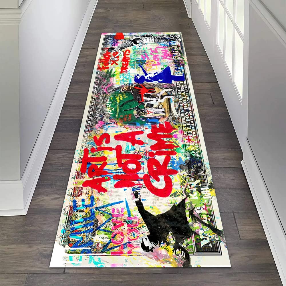 JUST BREATHE Graffiti Abstract Runner Rug 'Follow Your Dreams' Pop Art Rugs Street Art Cool Rug Inspiring Area Rug Money Rug One Million Dollar Rug Bathroom Rug Bedroom Rug Home Office 59"x24"