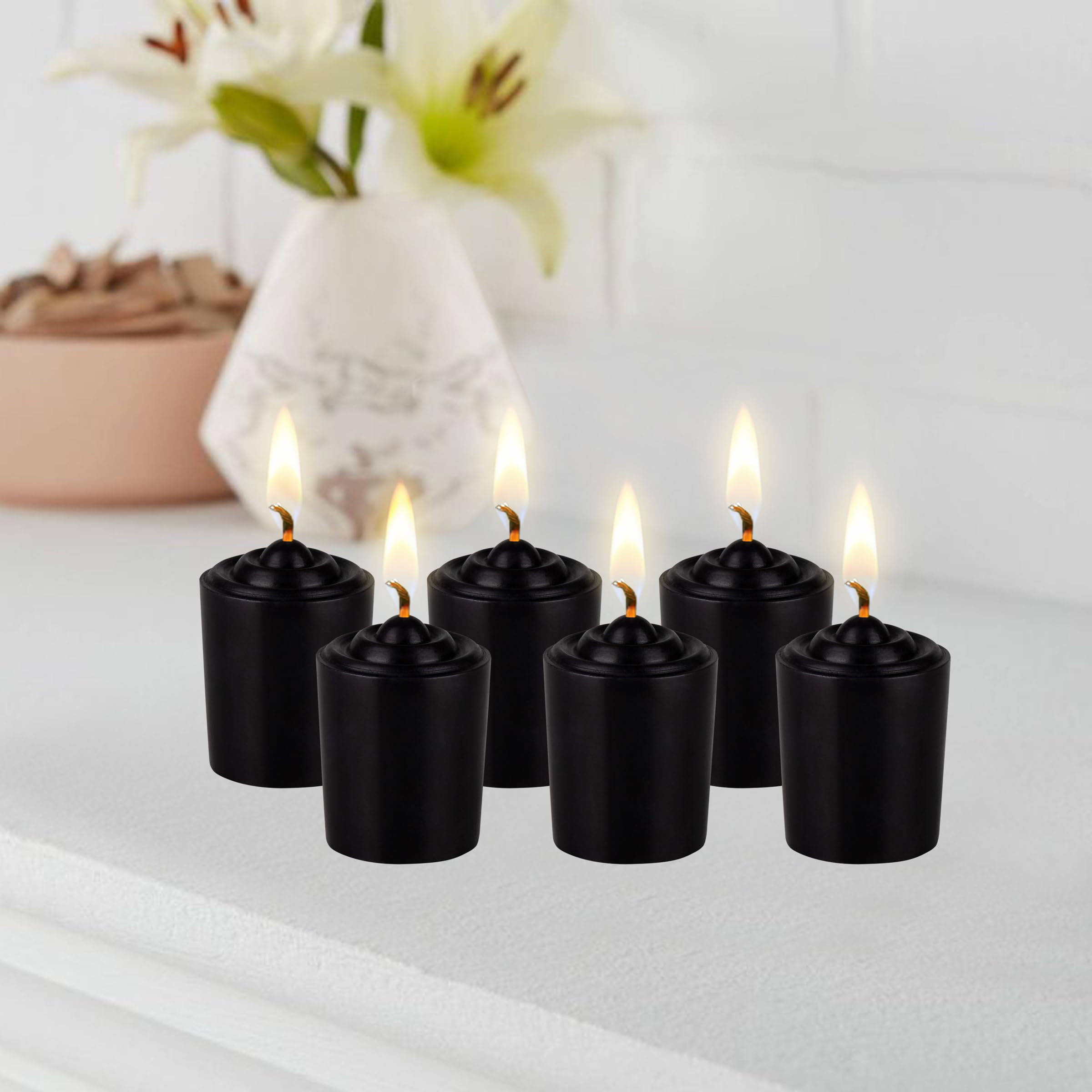 Mega Candles 12 pcs Unscented Black Votive Candle, Hand Poured Wax Candles 15 Hours 1.5 Inch x 2.25 Inch, Home Décor, Wedding Receptions, Baby Showers, Birthdays, Celebrations, Party Favors & More