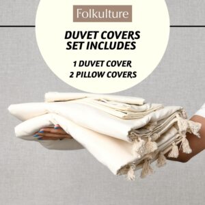 Folkulture Bed Linen Set, Queen - 100% Cotton Ultra Soft Duvet Cover, 3 Pieces Set with 2 Pillow Shams (Oatmeal, Solid)