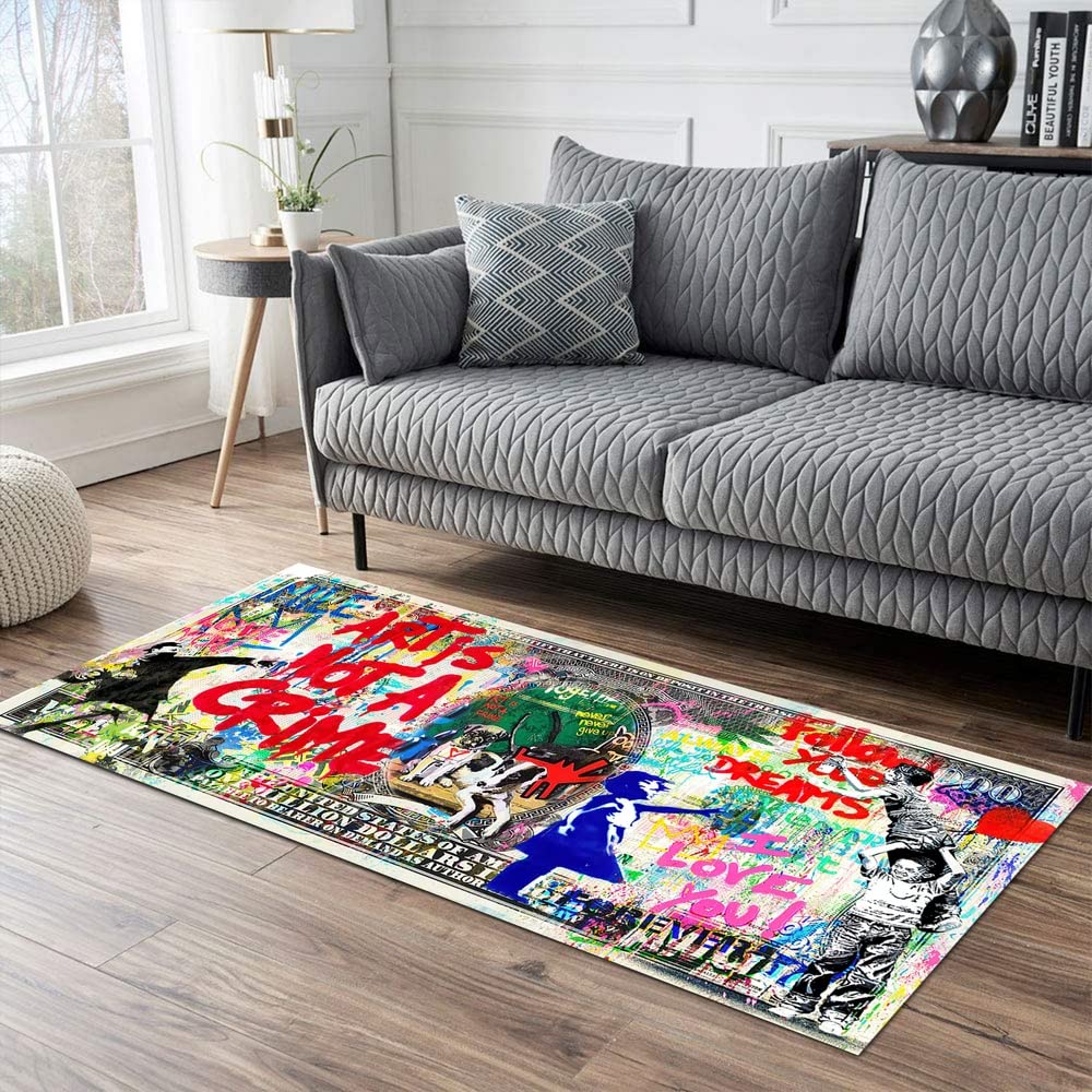 JUST BREATHE Graffiti Abstract Runner Rug 'Follow Your Dreams' Pop Art Rugs Street Art Cool Rug Inspiring Area Rug Money Rug One Million Dollar Rug Bathroom Rug Bedroom Rug Home Office 59"x24"