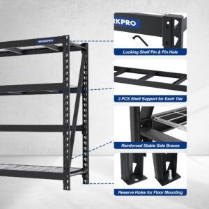 WORKPRO 68" Ultra Wide 4-Tier Metal Garage Shelving Unit, 68"W x 24"D x 65"H, 7200 LBS Capacity, Heavy Duty Storage Utility Rack, Industrial Adjustable Shelves for Shop Warehouse Basement Fish Tank