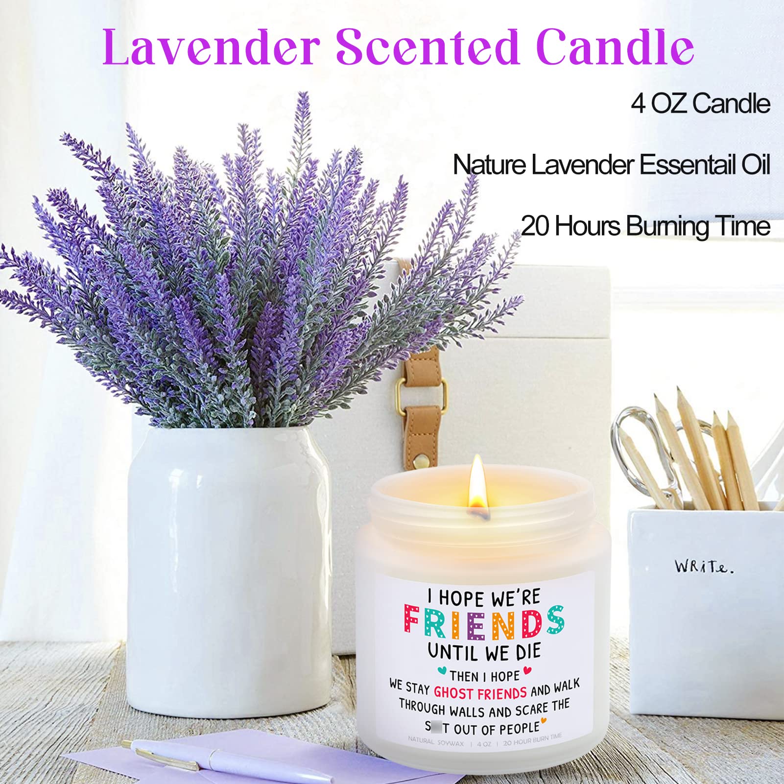 Best Friend Candles Gifts for Women, Funny Birthday Gift for Friends, Friendship Gifts for Women Friends, Sisters, BFF, Coworker, Girlfriend, Lavender Soy Candle