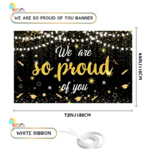 YQUQWN, We Are So Proud of You Banner Graduation Banner Black and Gold Graduation Party Decorations 2024 72x44 Inch Graduation Decorations 2024 Graduation Backdrop Congratulations Decorations Class of