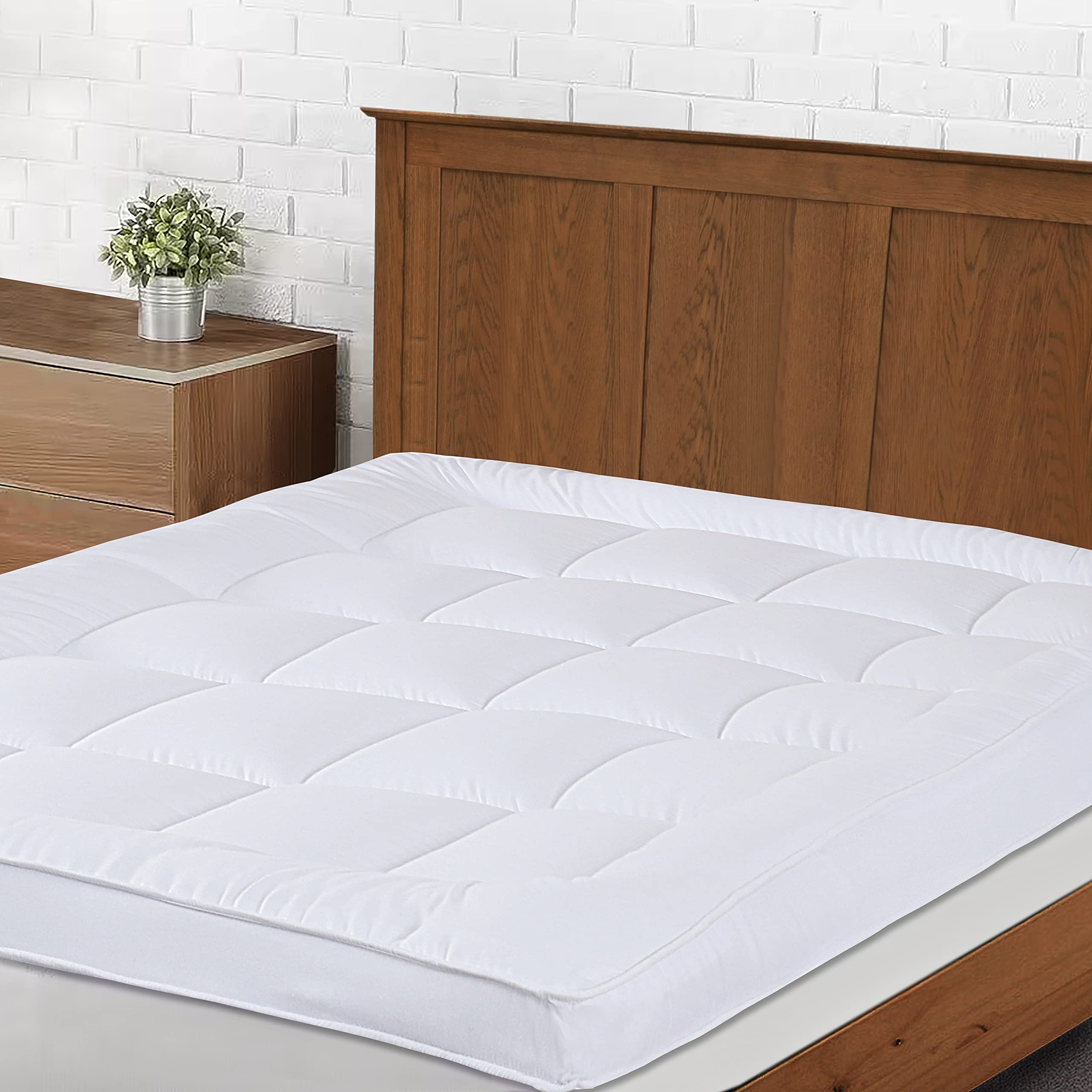 VISI-ONE Extra Thick Queen Mattress Topper, White, 60 in x 80 in, Eco-Friendly, Quilted, Polyester Fibers, Cooling & Breathable