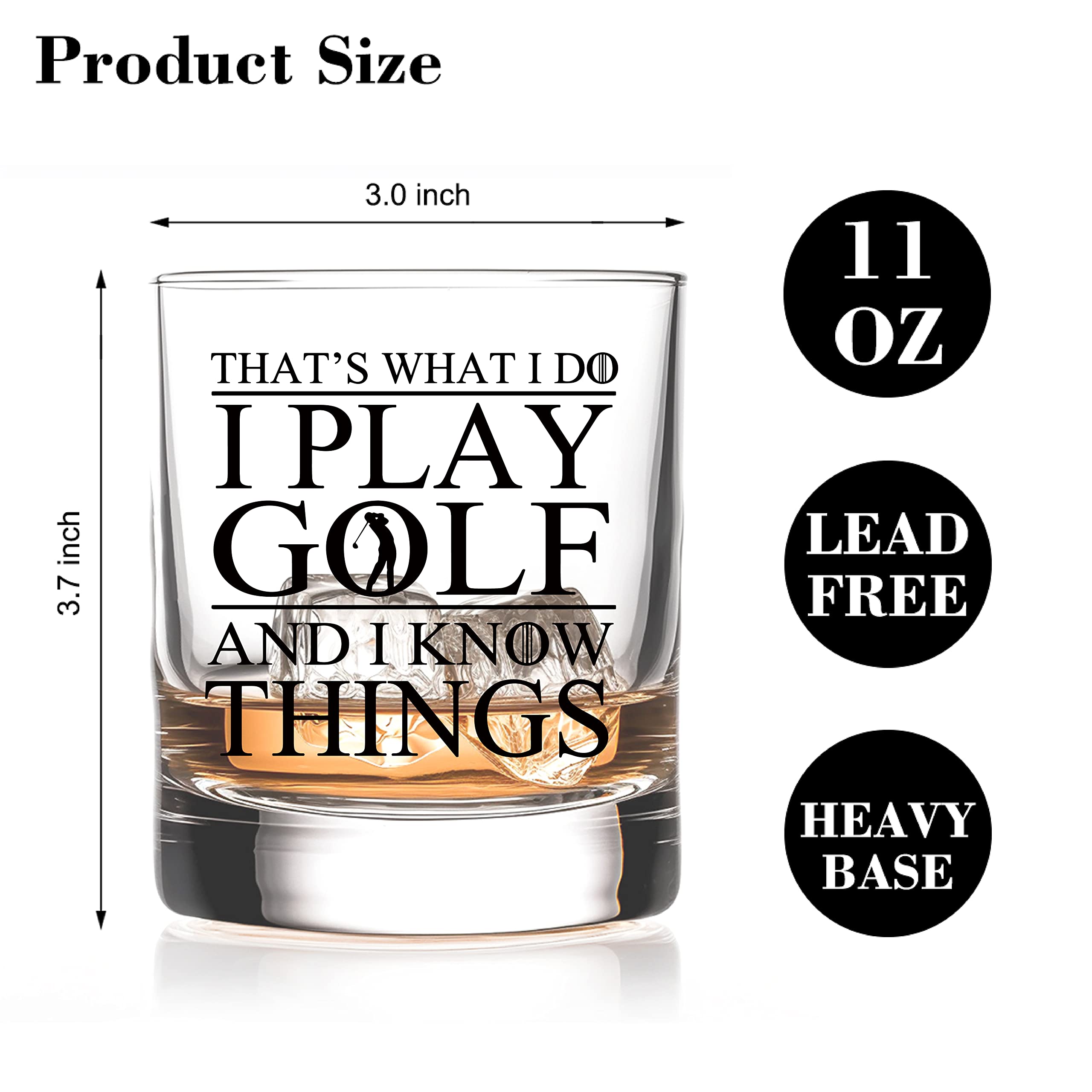 RZHV Thats What I Do I Play Golf And I Know Things Old Fashioned Whiskey Glass, Funny Father's Day Anniversary Birthday Gift for Men Husband Dad Uncle Grandpa Friends Coworkers Golf Lover