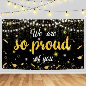 yquqwn, we are so proud of you banner graduation banner black and gold graduation party decorations 2024 72x44 inch graduation decorations 2024 graduation backdrop congratulations decorations class of