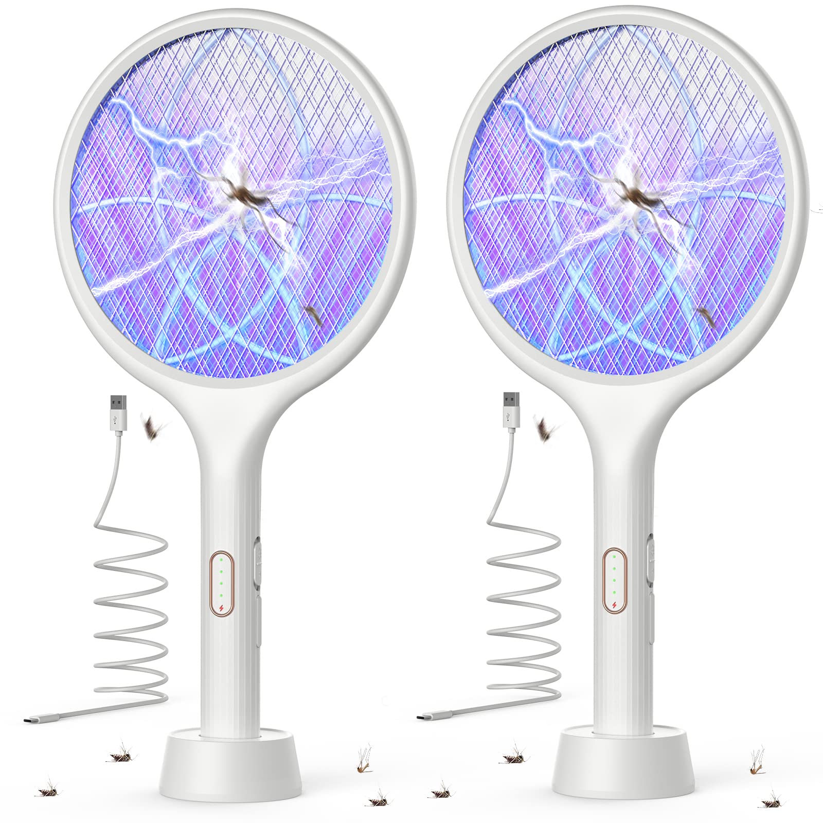 YISSVIC Electric Fly Swatter 4000V Bug Zapper Racket Dual Modes Mosquito Killer with Purple Mosquito Light Rechargeable for Indoor Home Office Backyard Patio Camping