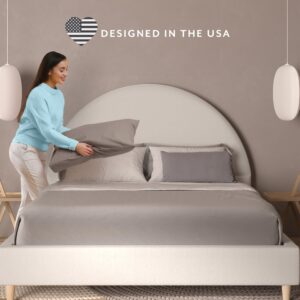 DG Casa Boucle Cloud Bed Frame with Arch Shaped Headboard, Upholstered in Soft Fabric, Platform Bed Frame with Solid Wood Legs - Boho or Modern Style - No Box Spring Needed - Queen Size