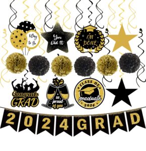 35pcs graduation decorations pre-assembled hanging swirls 2024 grad banner graduation party decorations class of 2024 for classroom home party