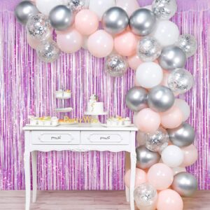 Light Purple Fringe Curtain Backdrop, 2 Pack Tinsel Foil Fringe Curtains Party Decorations Streamers, Xmas Light Purple Metallic Glitter Backdrop for Birthday Wedding Bridal Shower Photo Booth