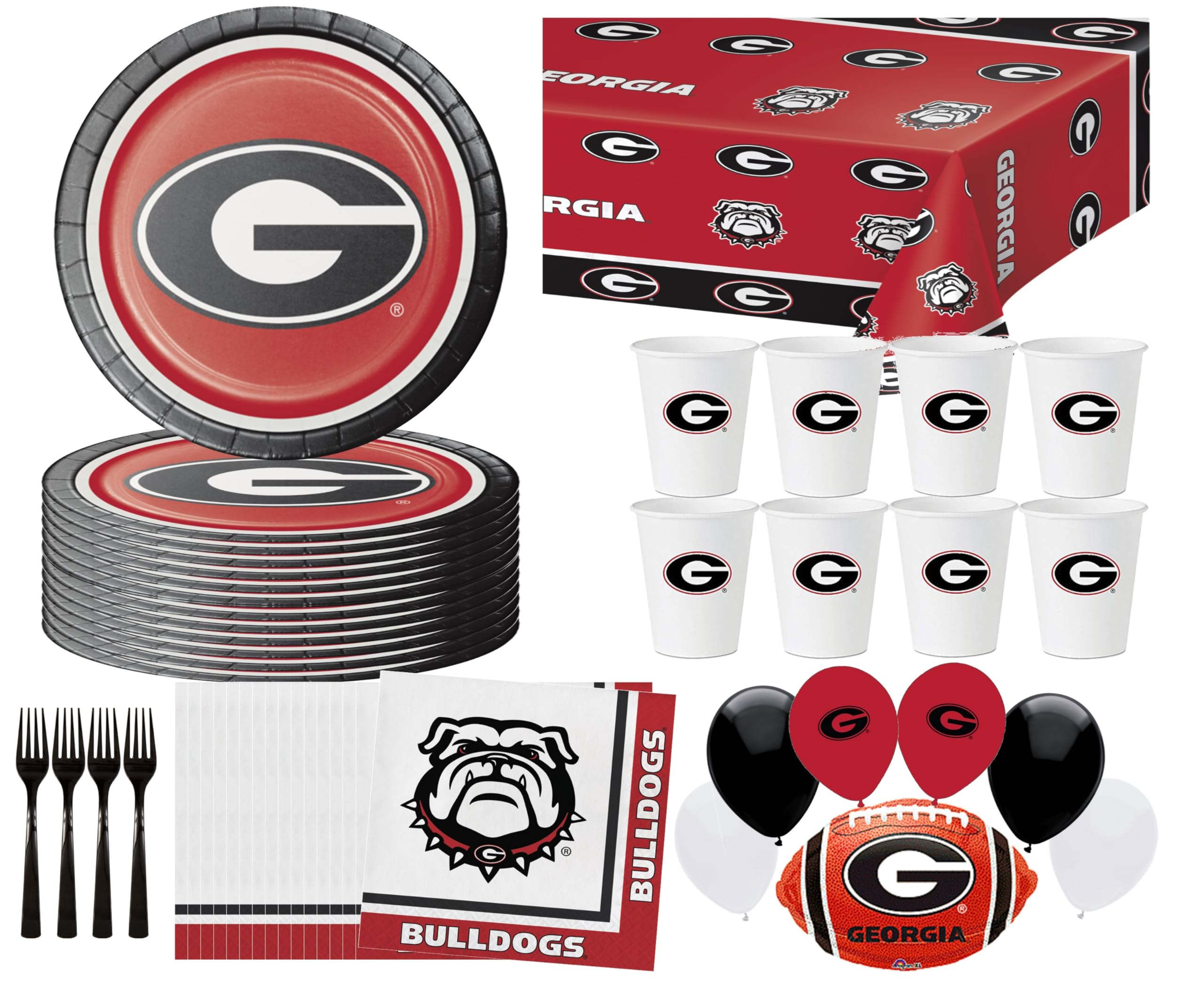 University of Georgia Party Supplies Bundle | University of Georgia Graduation Party Supplies | University of Georgia Tailgating Party Supplies (Tailgate Pack for 16)