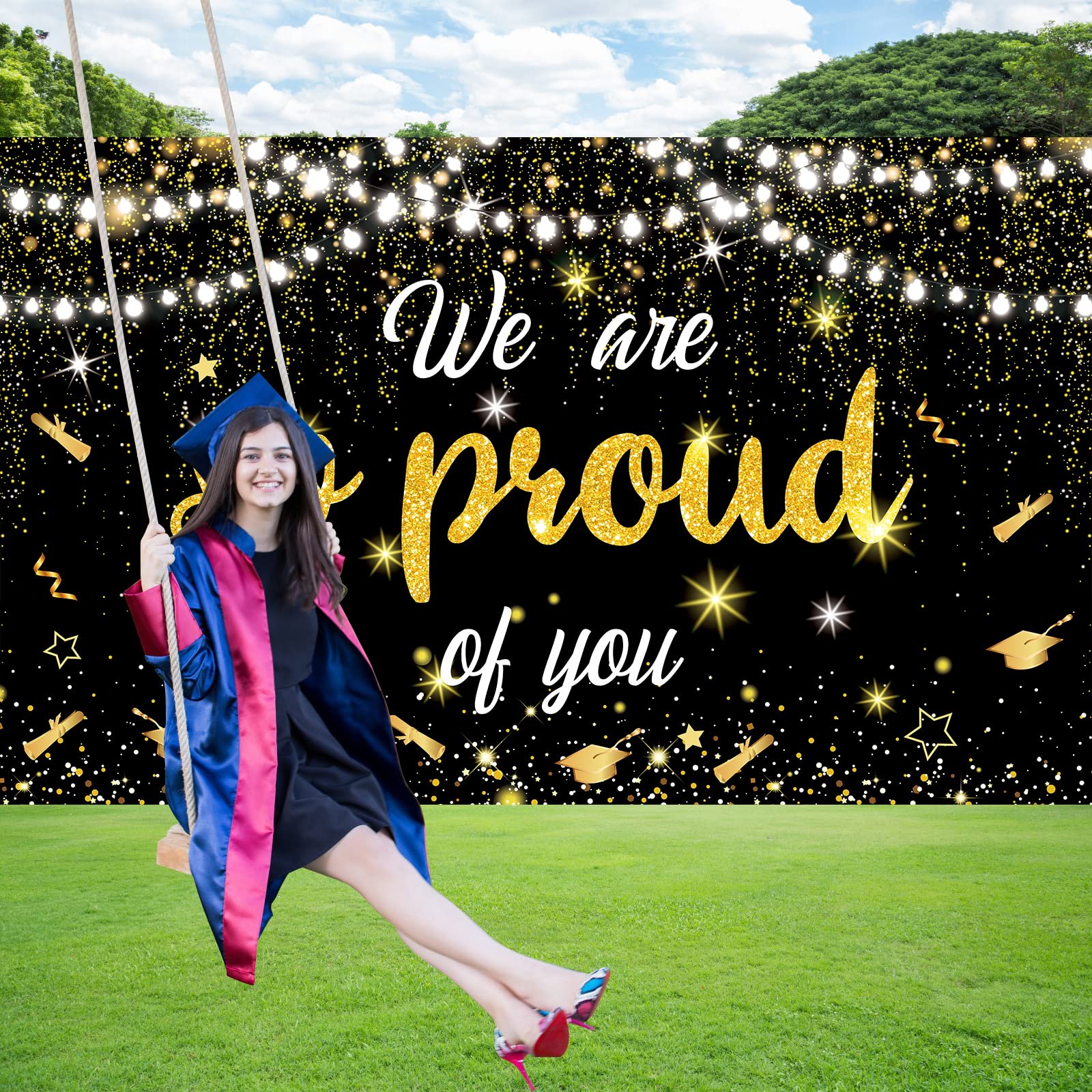 YQUQWN, We Are So Proud of You Banner Graduation Banner Black and Gold Graduation Party Decorations 2024 72x44 Inch Graduation Decorations 2024 Graduation Backdrop Congratulations Decorations Class of