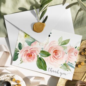 Paper Clever Party Graceful Floral Thank You Cards for Bridal Shower, Wedding, Any Occasion, Blank Notecards with Envelopes Set, Folded Notes, 25 Pack