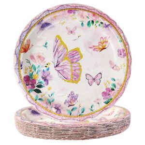 cieovo 40 count spring butterfly floral flowers disposable plates butterfly party paper dinner dessert plates for spring themed wedding bridal baby shower girl birthday party supplies