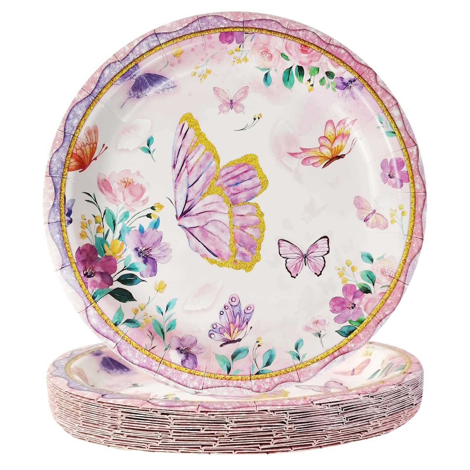 CIEOVO 40 Count Spring Butterfly Floral Flowers Disposable Plates Butterfly Party Paper Dinner Dessert Plates for Spring Themed Wedding Bridal Baby Shower Girl Birthday Party Supplies