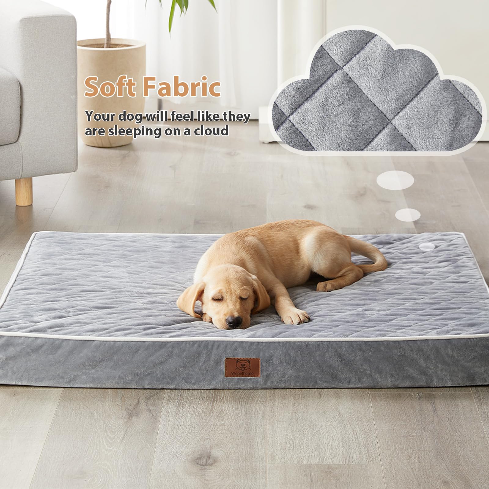 WNPETHOME Orthopedic Dog Beds for Large Dogs, Extra Large Waterproof Dog Bed with Removable Washable Cover & Anti-Slip Bottom, Egg Crate Foam Pet Bed Mat, Multi-Needle Quilting XL Dog Crate Bed