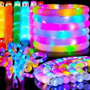 24-Pack Christmas Light Up Glow Sticks Fidget Pop Tubes Kids Party Favors Toddler Sensory Toys Bulk, Goodie Bag Stuffer Fillers, Birthday Return Gifts Treat Prizes, LED Glow in The Dark Party Supplies