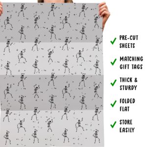 CENTRAL 23 Gray Wrapping Paper - Dancing Skeletons - Halloween Wrapping Paper - Spooky - Goth - Comes With Fun Stickers - Recyclable