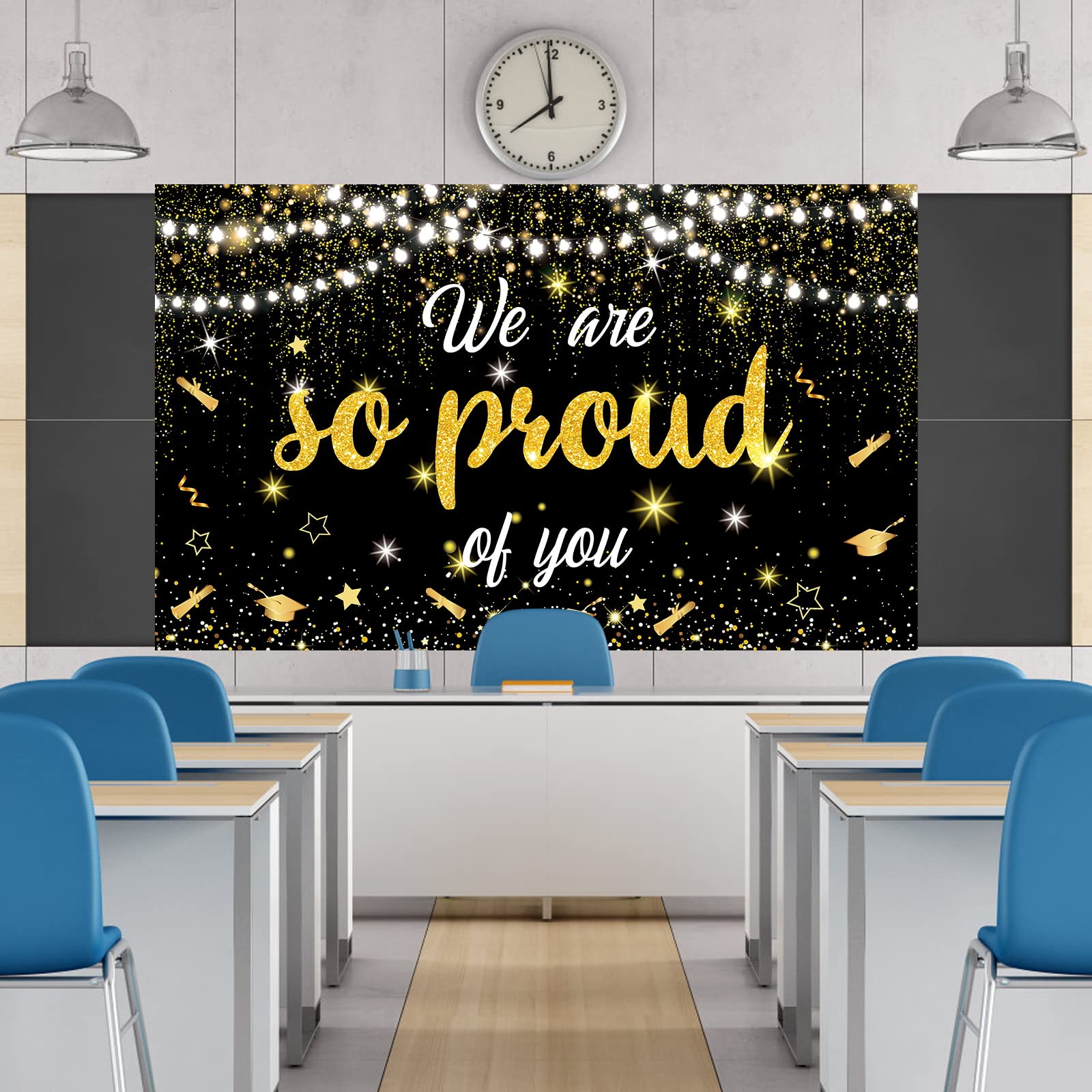 YQUQWN, We Are So Proud of You Banner Graduation Banner Black and Gold Graduation Party Decorations 2024 72x44 Inch Graduation Decorations 2024 Graduation Backdrop Congratulations Decorations Class of