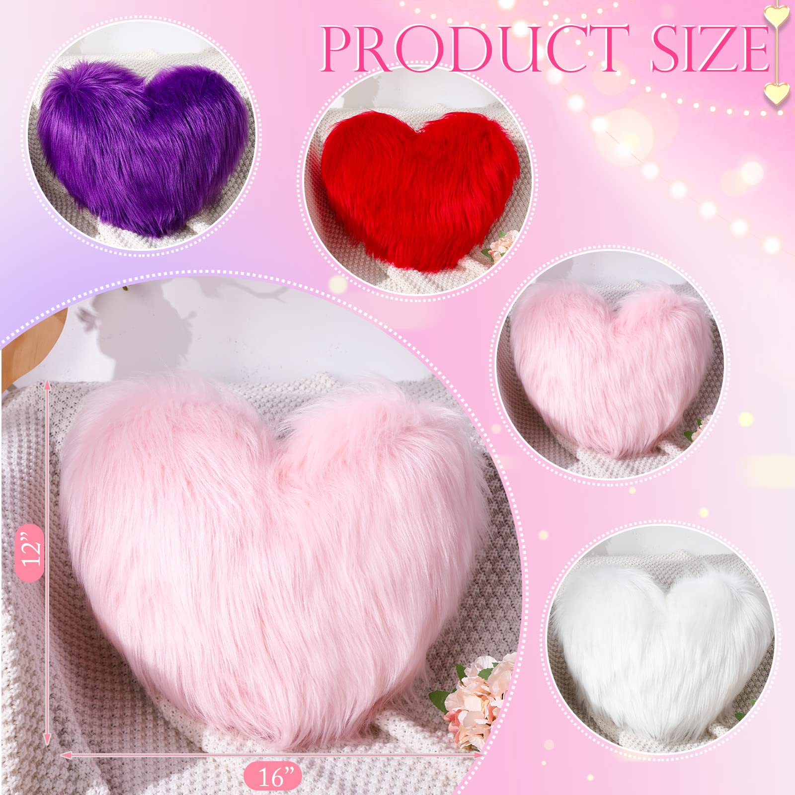 Maitys 2 Pieces Heart Shaped Decorative Pillows Faux Fur Throw Pillow Fluffy Pillows Spring Cute Soft Throw Cushion with Insert for Girls Kids Bedroom Living Room Sofa Couch, 12 x 16 Inch (Violet)