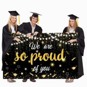 YQUQWN, We Are So Proud of You Banner Graduation Banner Black and Gold Graduation Party Decorations 2024 72x44 Inch Graduation Decorations 2024 Graduation Backdrop Congratulations Decorations Class of