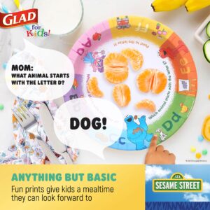 Glad for Kids Sesame Street Paper Plates Preschool Curriculum Style with Lessons & Questions, 8.5” Round, 48ct | Sesame Street Paper Plates, Kids Disposable Plates | Elmo Paper Plates