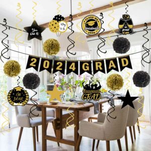 35Pcs Graduation Decorations Pre-Assembled Hanging Swirls 2024 GRAD Banner Graduation Party Decorations Class of 2024 for Classroom Home Party