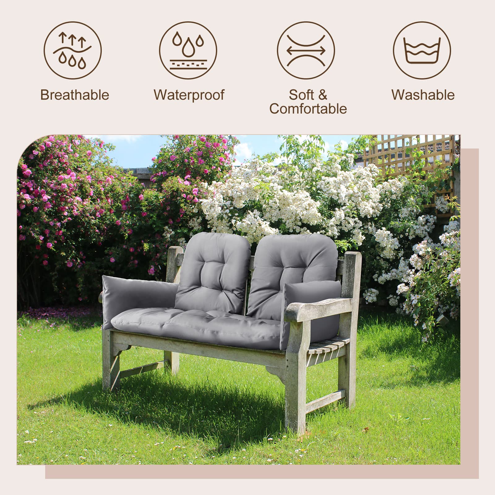 5 Pieces Wicker Patio Cushion Sets Include 1 Loveseat 2 U-Shape 2 Matching Chair Cushions Indoor Outdoor Tufted Settee Bench Cushions Replacement Loveseat Cushions for Outdoor Furniture (Light Gray)