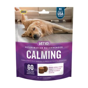 vetiq calming support supplement for dogs, calming chews help manage stress and promote relaxation, anxiety relief for dogs, made in the usa, 60 count