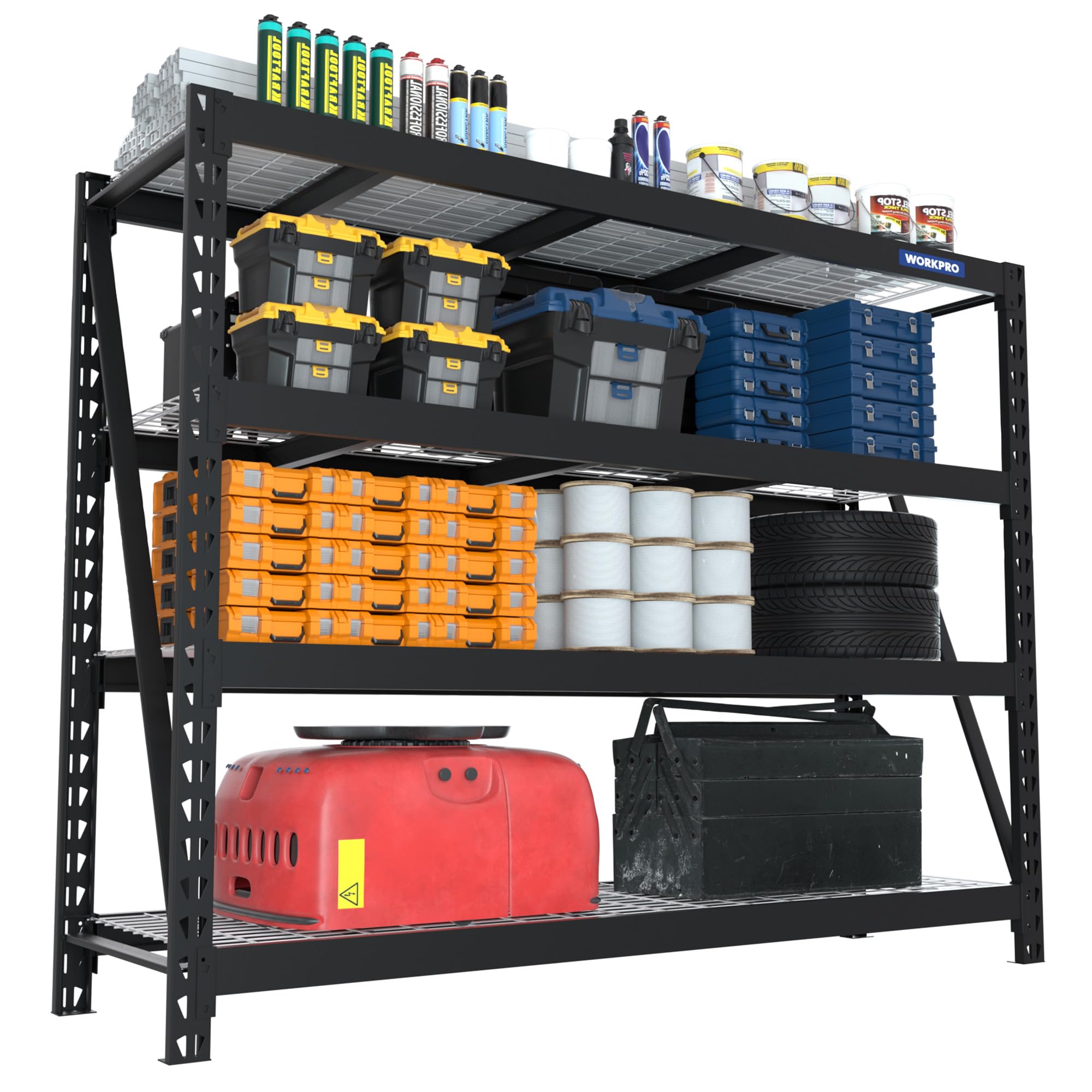 WORKPRO 68" Ultra Wide 4-Tier Metal Garage Shelving Unit, 68"W x 24"D x 65"H, 7200 LBS Capacity, Heavy Duty Storage Utility Rack, Industrial Adjustable Shelves for Shop Warehouse Basement Fish Tank