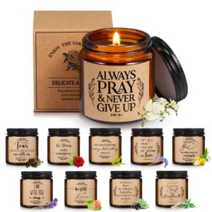 10 jars christian religious scented candle gift women set 3.5 oz bulk catholic bible verses thank you gift for women faith friends teacher employee motivational inspirational coworkers gifts(brown)