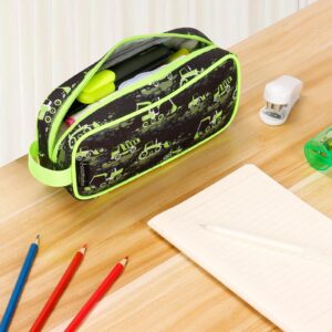 Choco Mocha Excavators Pencil Case for Boys Toddler, Soft Zipper Small Pencil Pouch for Little Boys, Kids Pencil Bag for Boys, Green