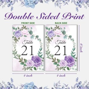 26 Pieces Wedding Table Numbers Cards 1-25 with Head Table Numbers - Purple Roses Double Sided 4x6in - Table Numbers for Wedding Reception/Party/Event