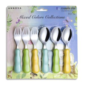 ANNOVA Kids Silverware 6 Pieces Set Children's Flatware - Stainless Steel Cutlery - 3 x Safe Forks, 3 x Dinner Spoons - Toddler Utensils Without Knives for Lunch Box BPA Free (Mix)